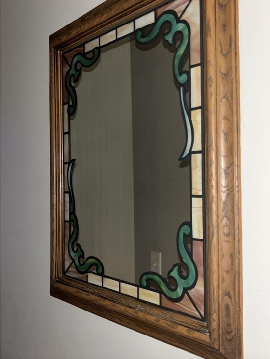 Wood Framed Stained Glass Mirror - Etsy Australia Wood Frame Mirror with Green Stained Glass Accents